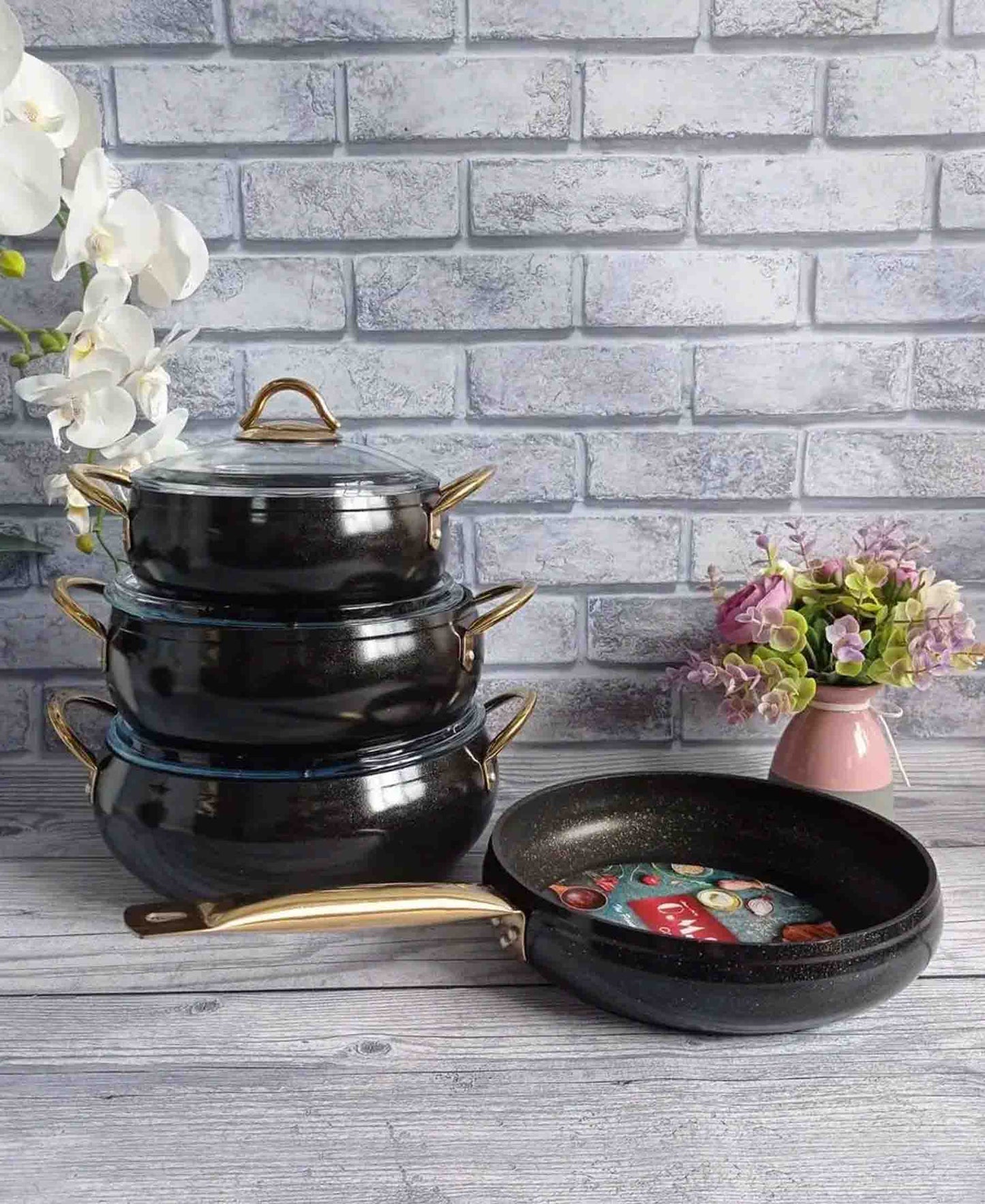 OMS 7 Piece Granite Pot Set - Black