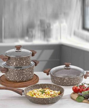 OMS 7 Piece Stoneware Cookware Pot Set - Brown