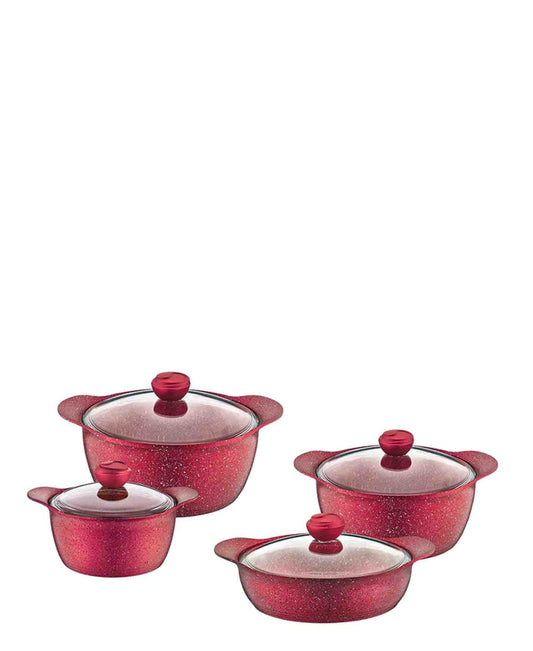 OMS 8 Piece Non Stick Granite Cookware Set - Red