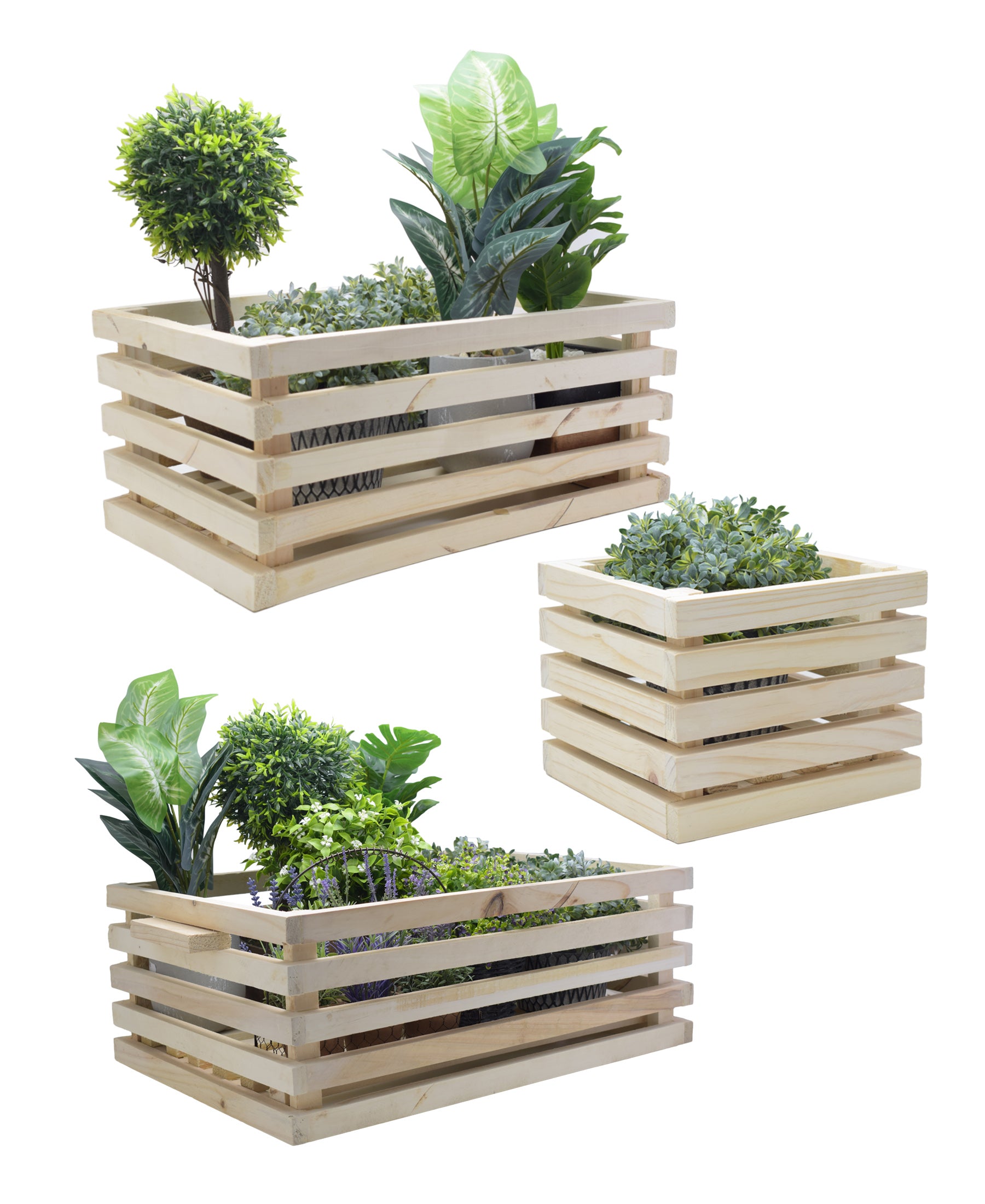 Nu Pine Large Plant Boxes Set Of 3 - Oak
