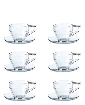 Pasabahce 12 Piece Shiny Teacup & Saucer Set - Clear