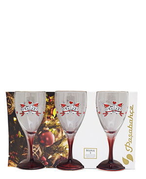 Pasabahce Baykus 230ml Red Wine Stem 3 Piece - Clear With Red