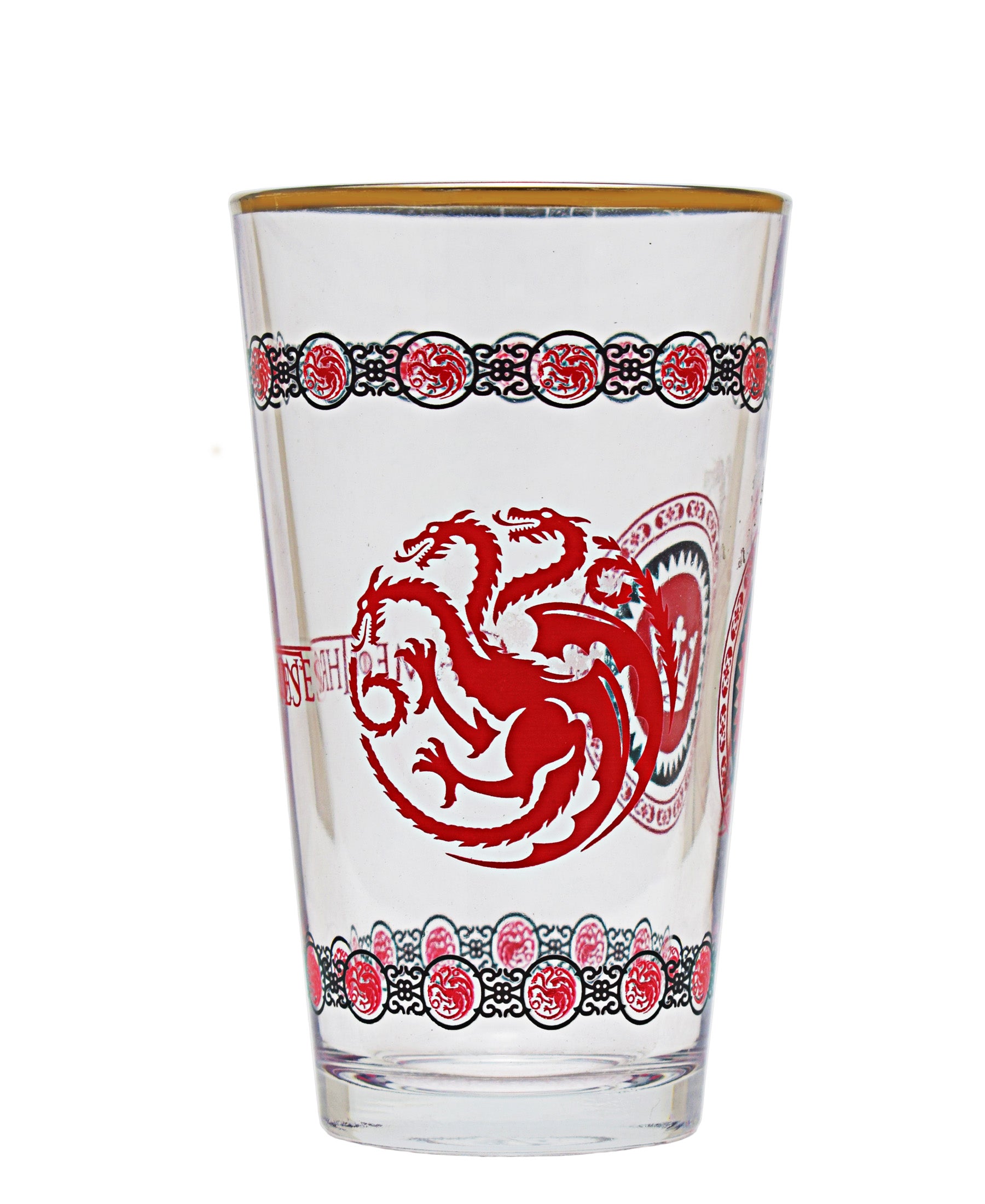 Game of Thrones House Targaryen Etched Pint Glass Tumblers- Red