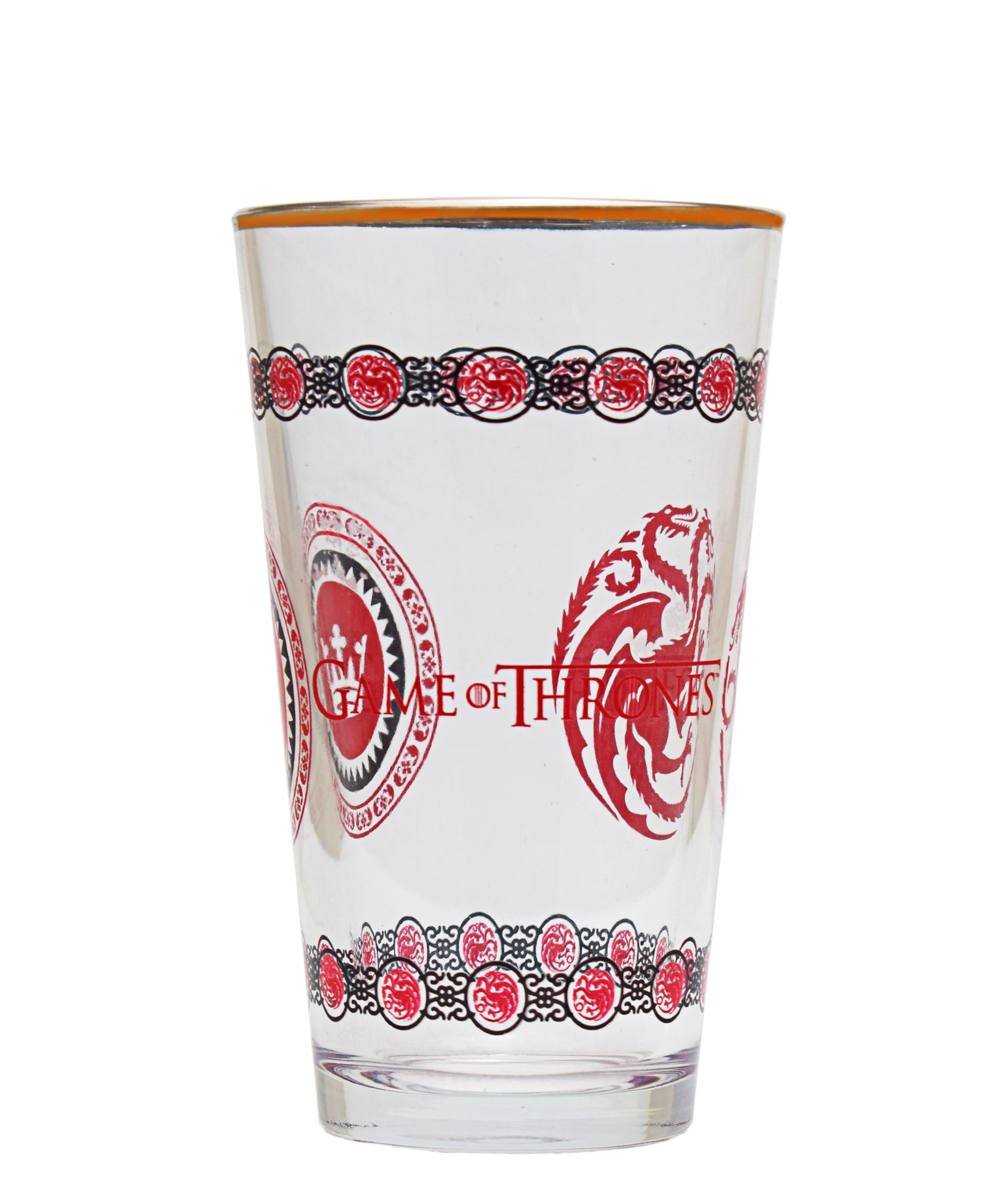 Game of Thrones House Targaryen Etched Pint Glass Tumblers- Red