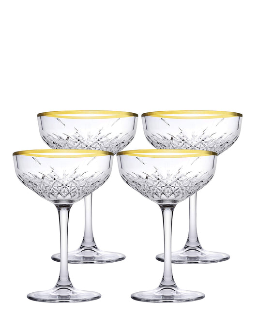 Pasabahce Timeless Cup 4 Piece - Clear With Gold Rim