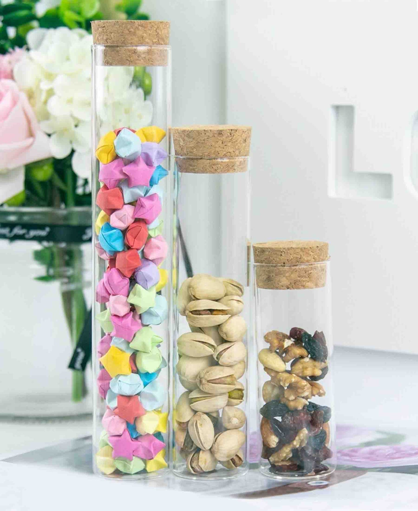Regent 4 Piece Glass Bottle With Cork Lid 70ml - Clear
