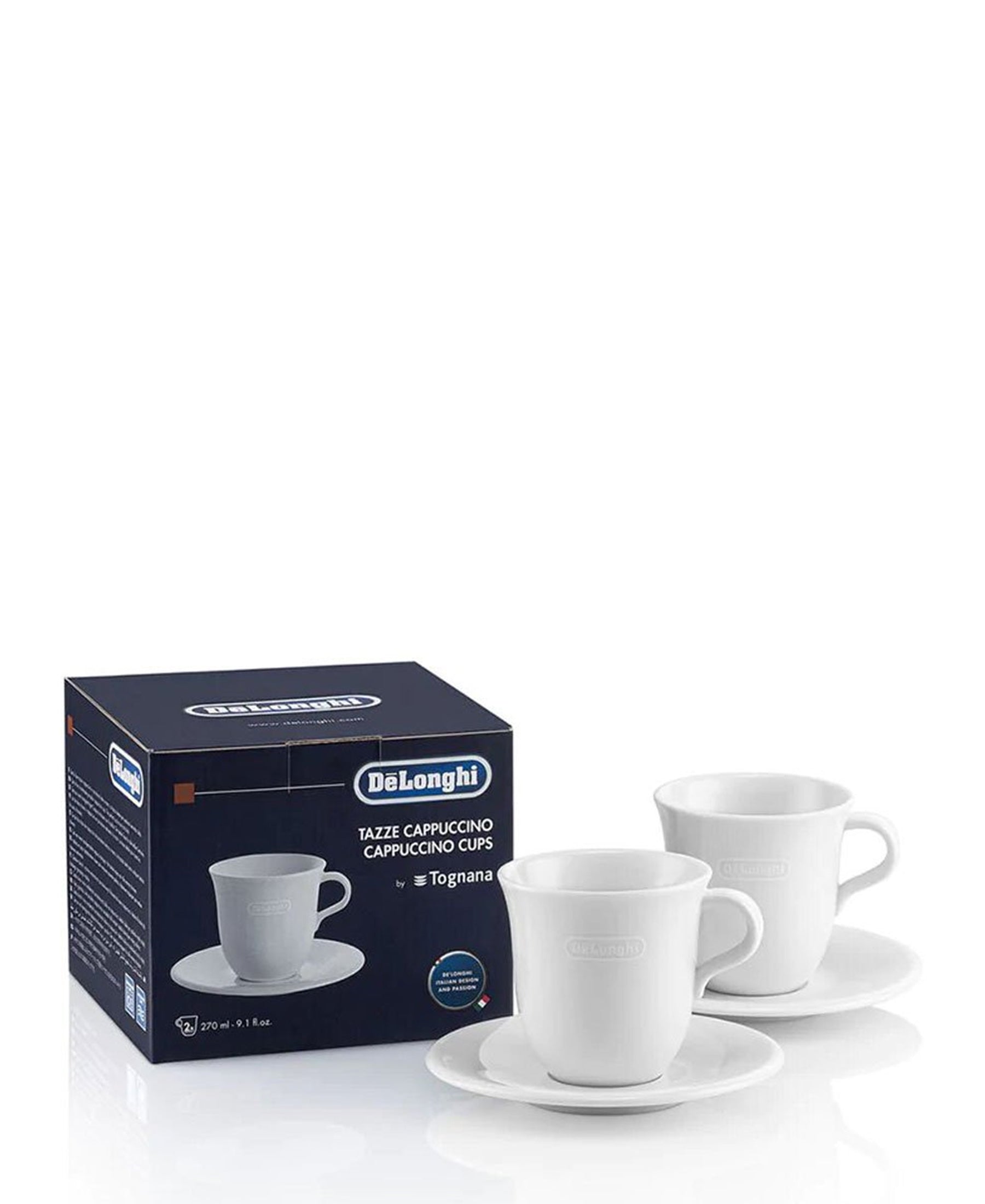 De'Longhi DLSC309 Porcelain Cappuccino Cup & Saucer, Set of 2