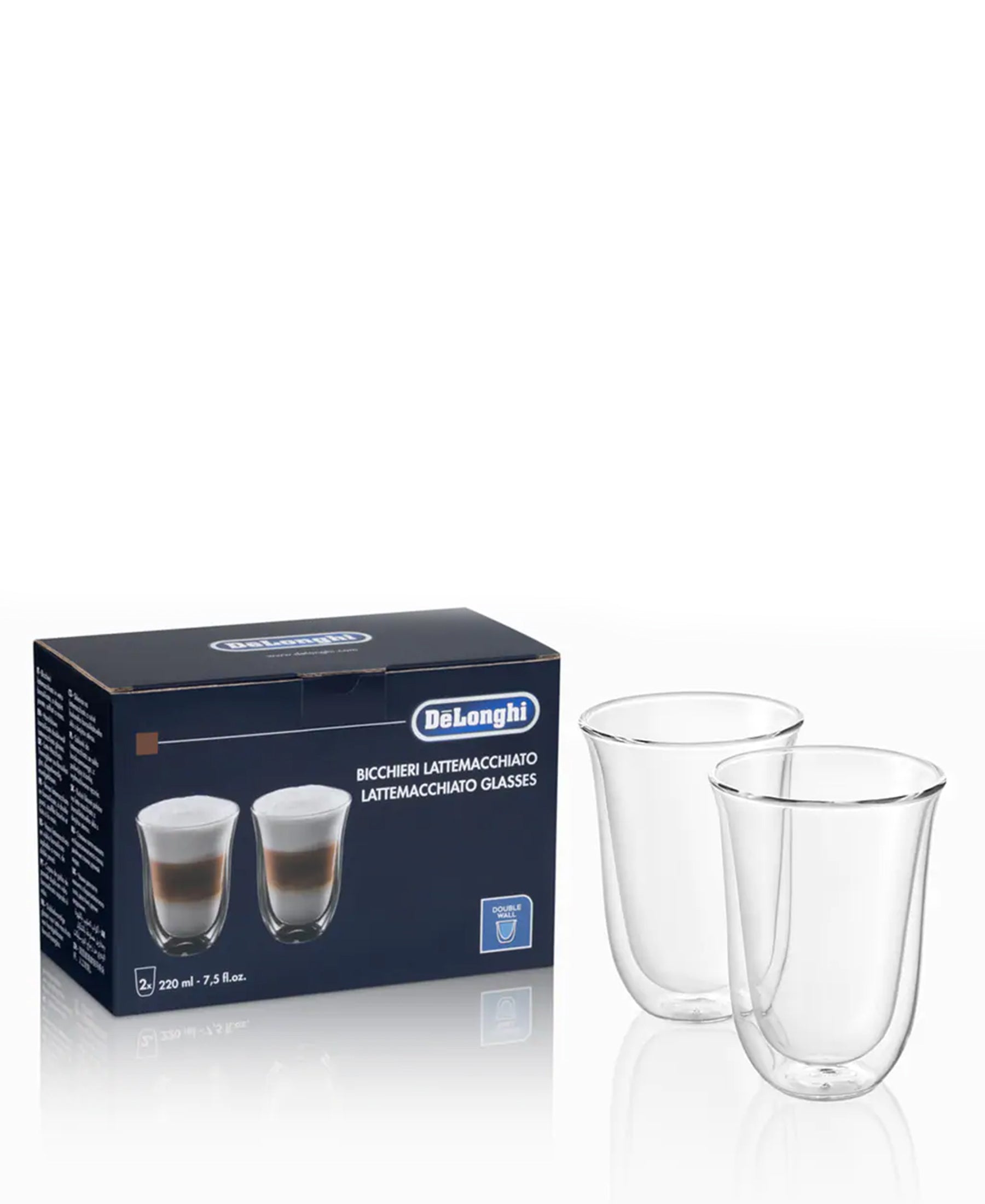 DeLonghi Double Walled Thermo Cappuccino Glass 2 Piece - Clear
