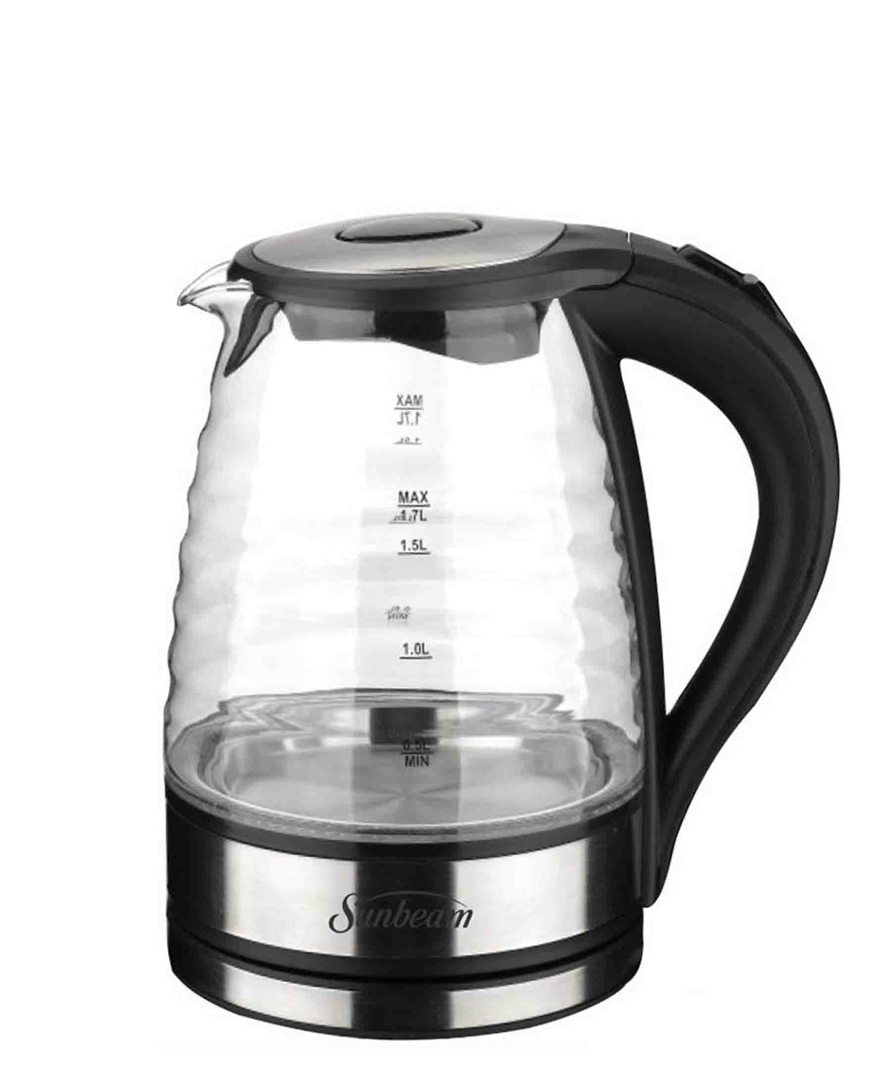 Sunbeam 1.7L Ribbed Glass Kettle Black The Culinarium