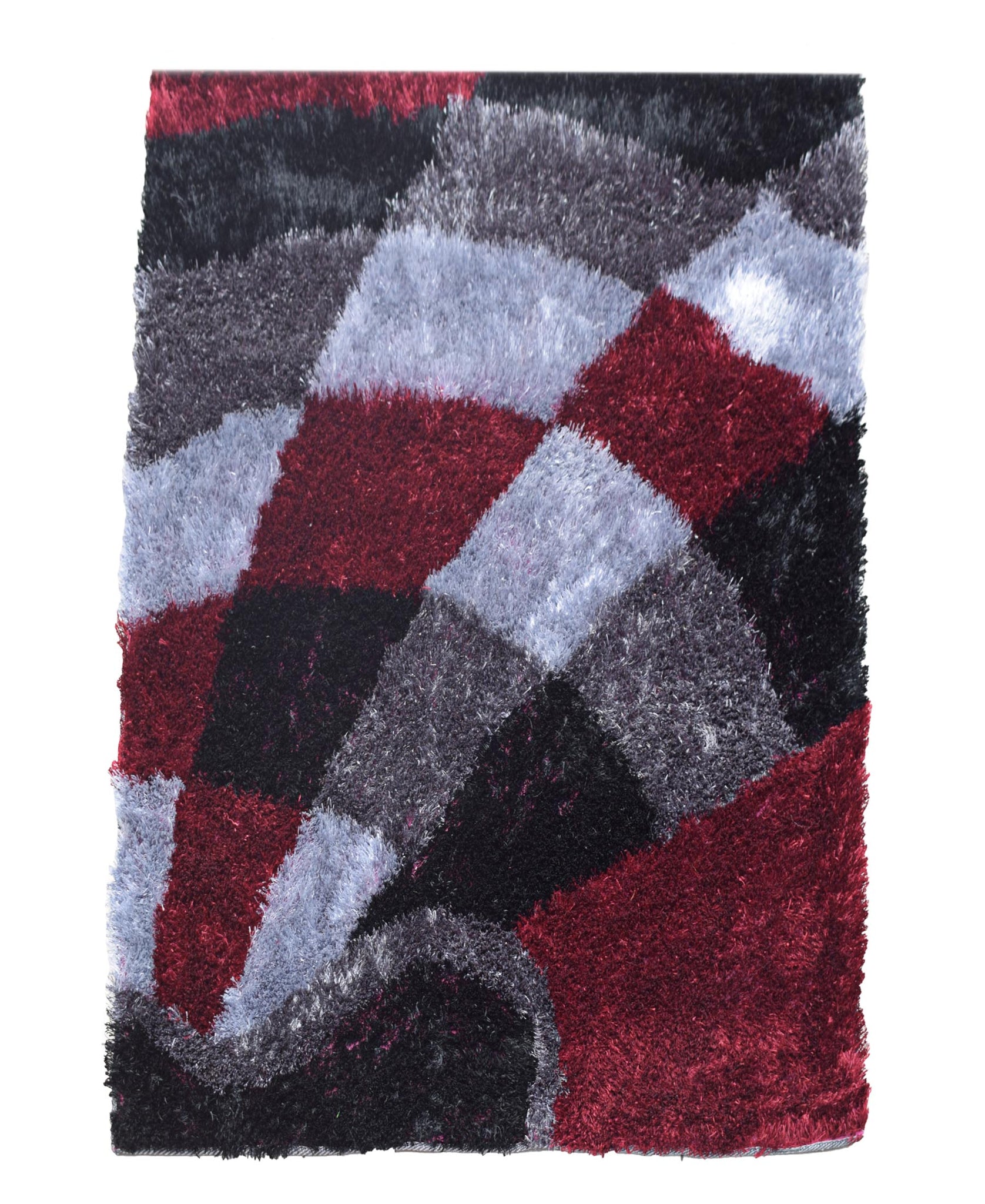Shaggy Checkered Carpet 1200mm x 1600mm - Red, Grey & Black