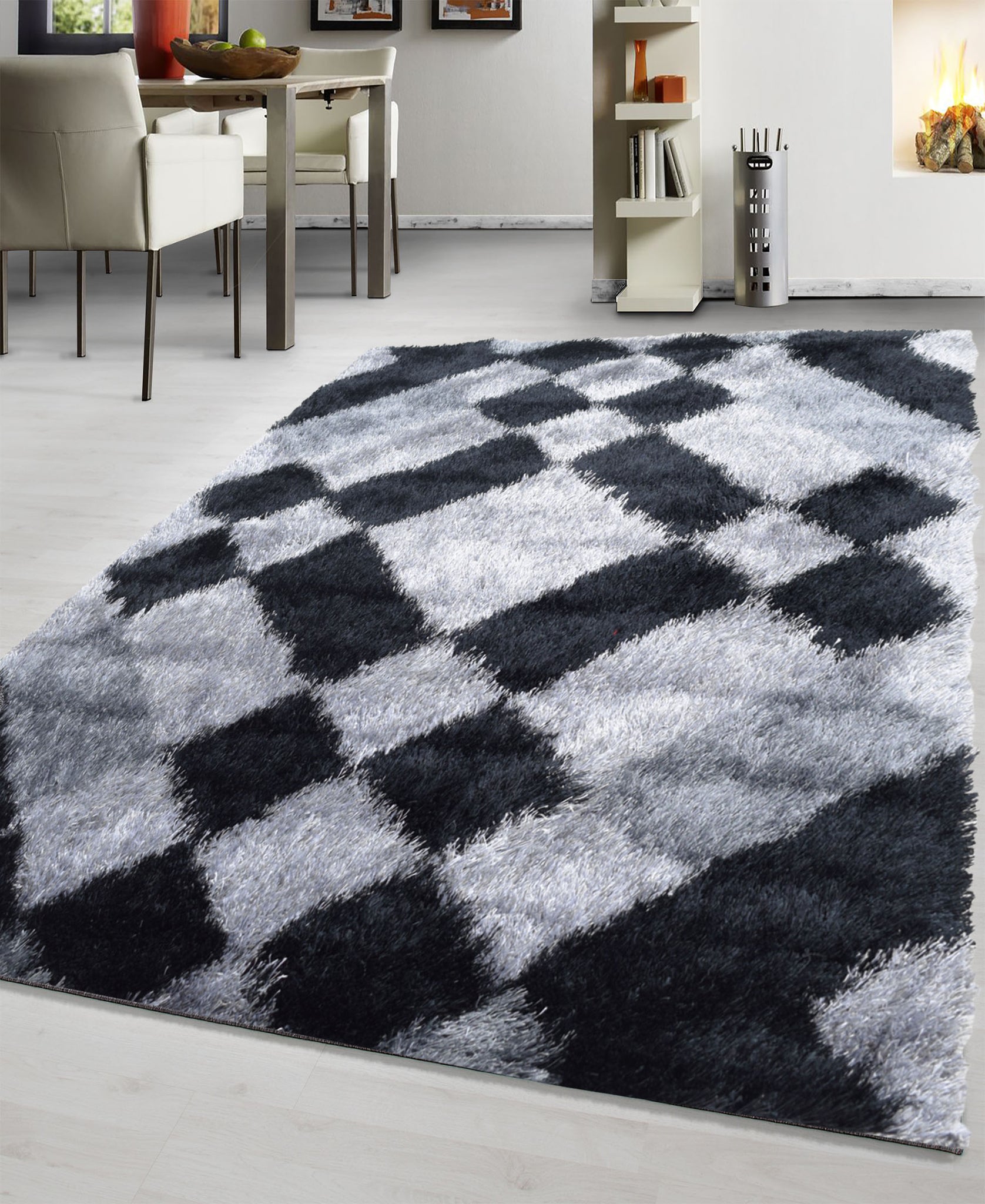 Shaggy Diamante Carpet 1200mm x 1600mm - Black & Grey