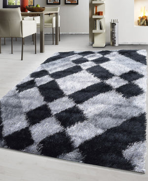 Shaggy Diamante Carpet 500mm x 800mm - Black & Grey