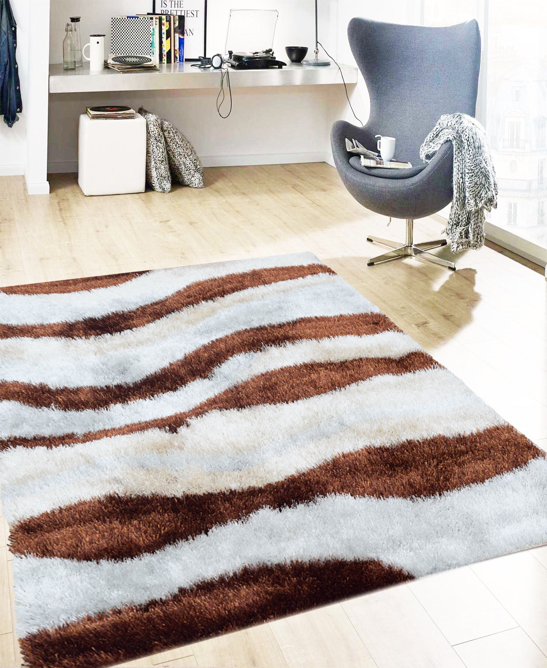 Shaggy Gritty Carpet 1600mm x 2200mm - Brown & Beige