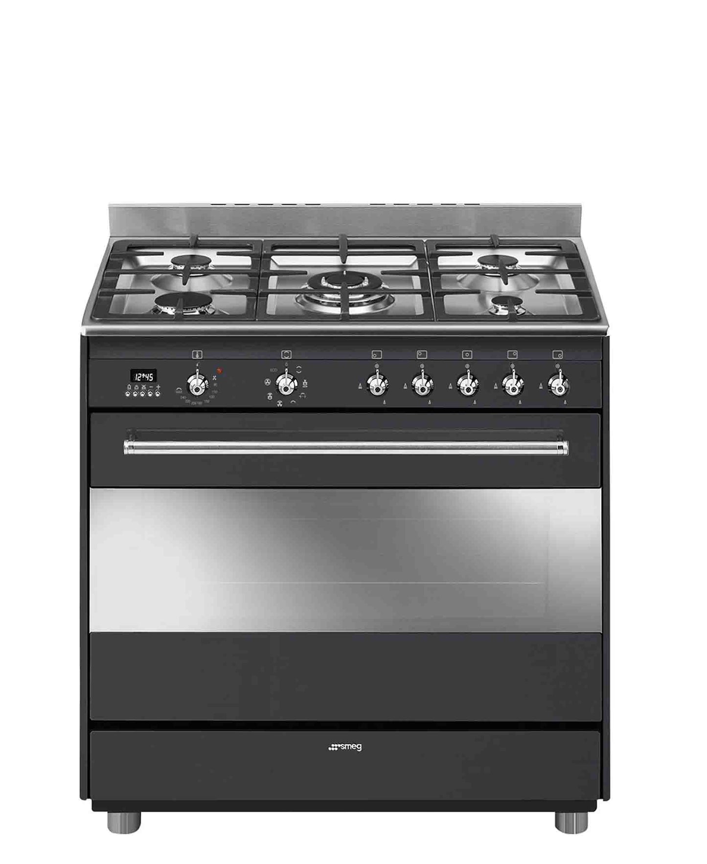 Smeg 90cm 5 Burner Black Gas/Electric Stove - Black