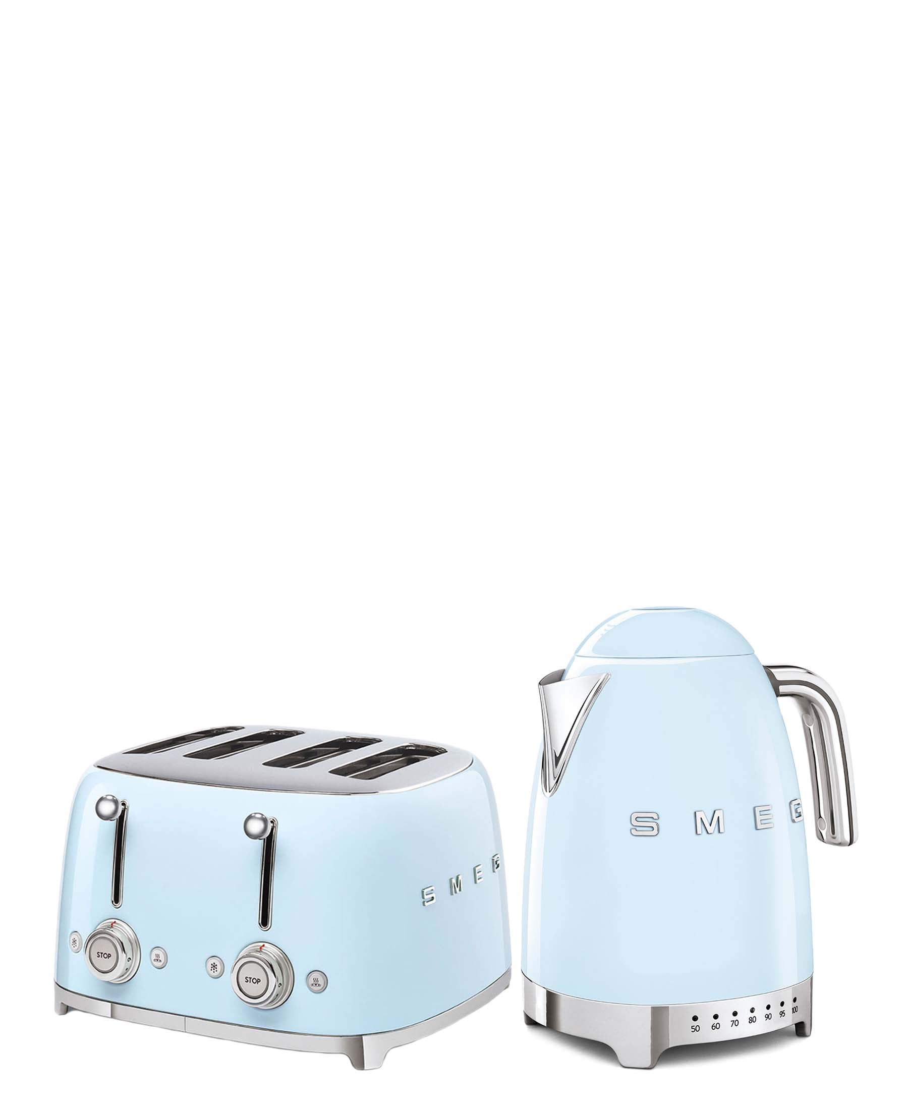 Smeg Retro 4 Slice Square Toaster & Variable Kettle Combo - Blue