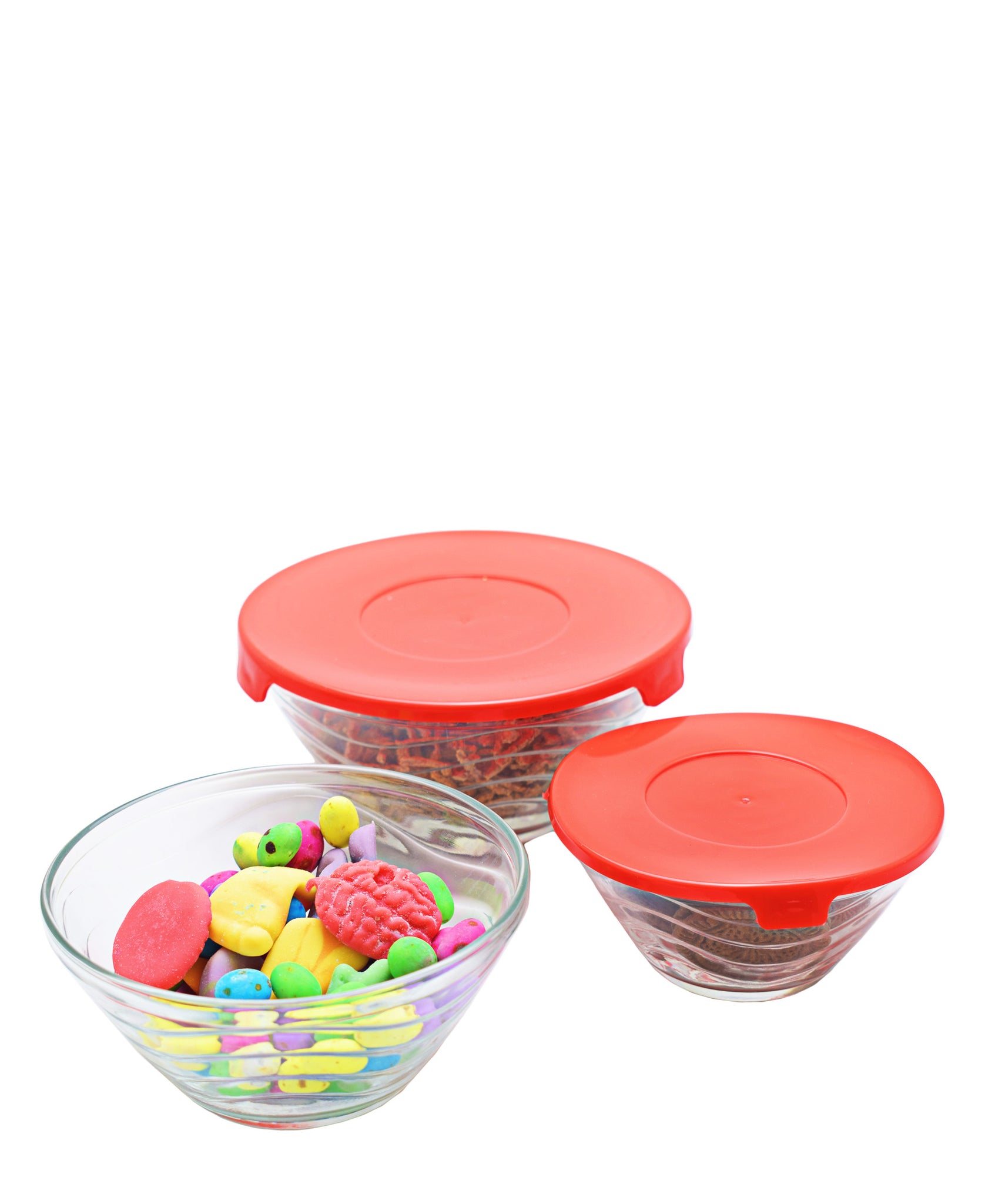 One Glass 3 Piece Bowls - Clear & Red