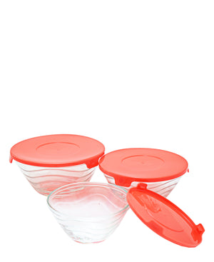 One Glass 3 Piece Bowls - Clear & Red