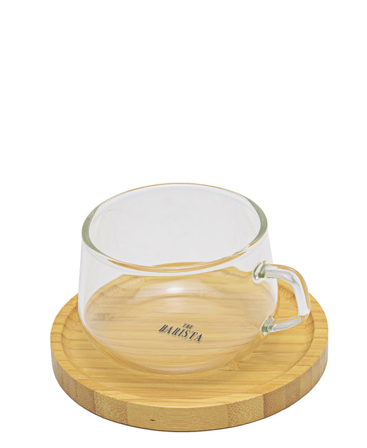 The Barista Borosilicate Glass Cup with Bamboo Saucer - Clear
