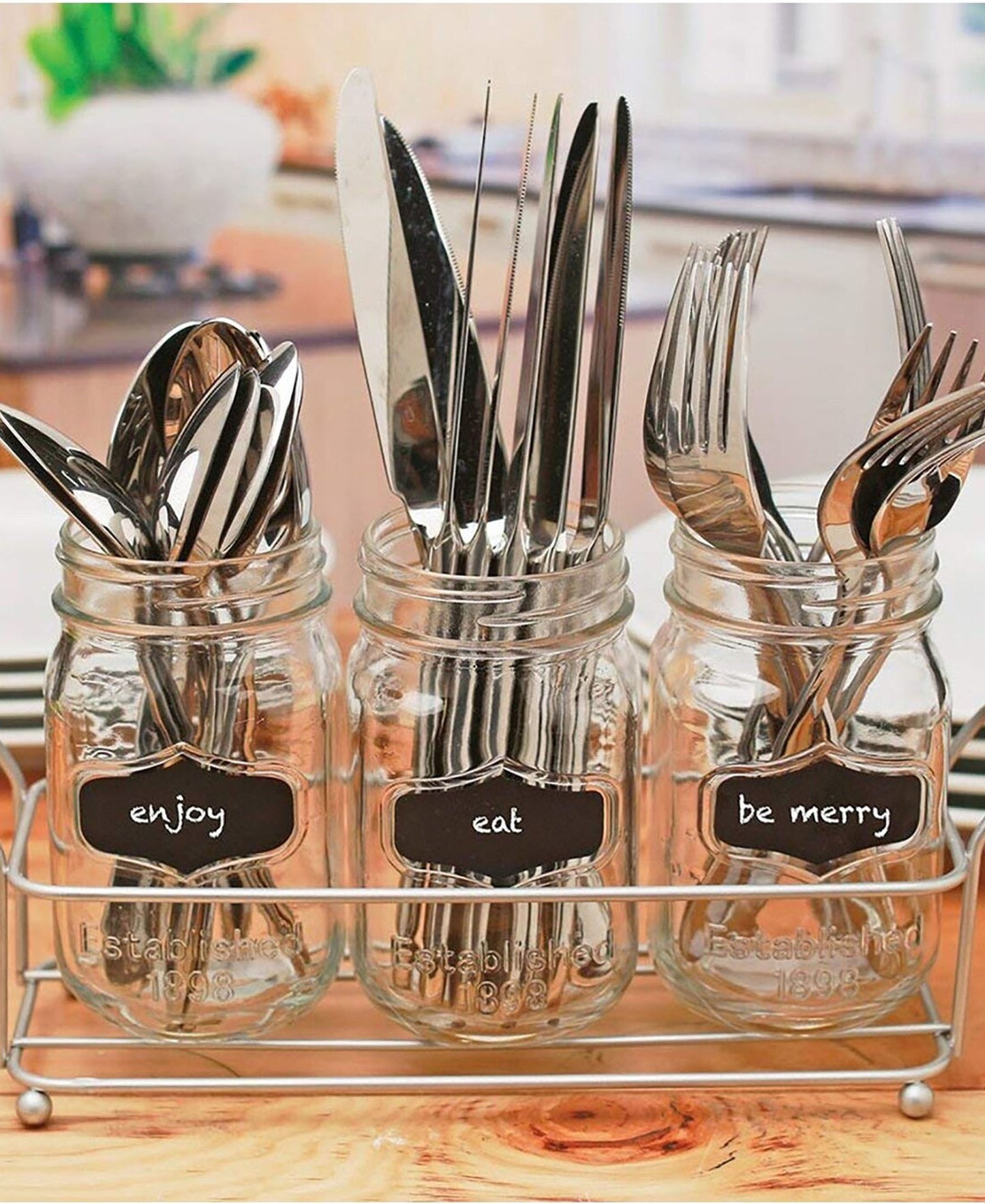 Circleware Chalkboard Mason Jar Glasses with Metal Holder Stand Set of 4 - Clear