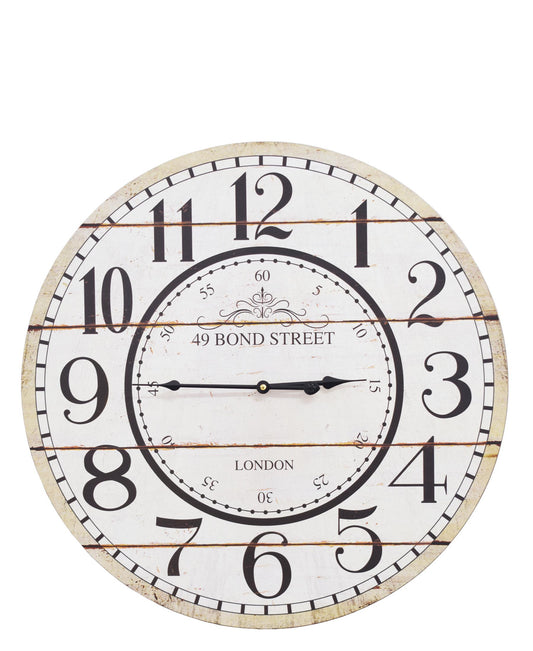 49th Bond Street London Shabby Elegance 60cm Wall Clock - White
