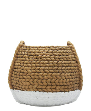 Natural Basket Clay Pot - White & Brown