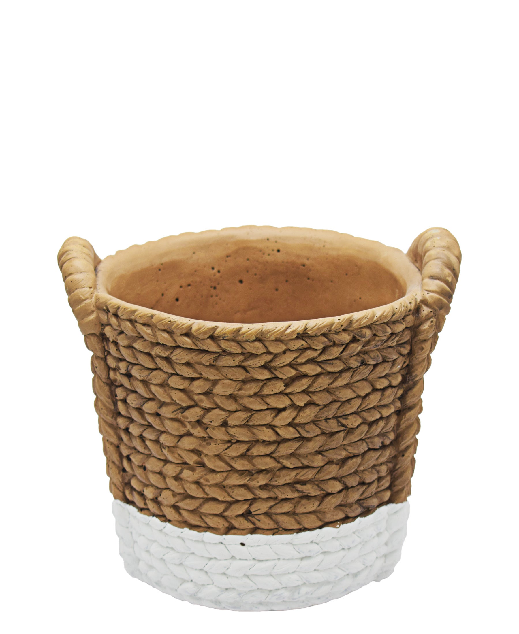 Natural Basket Pot Plant - White & Brown