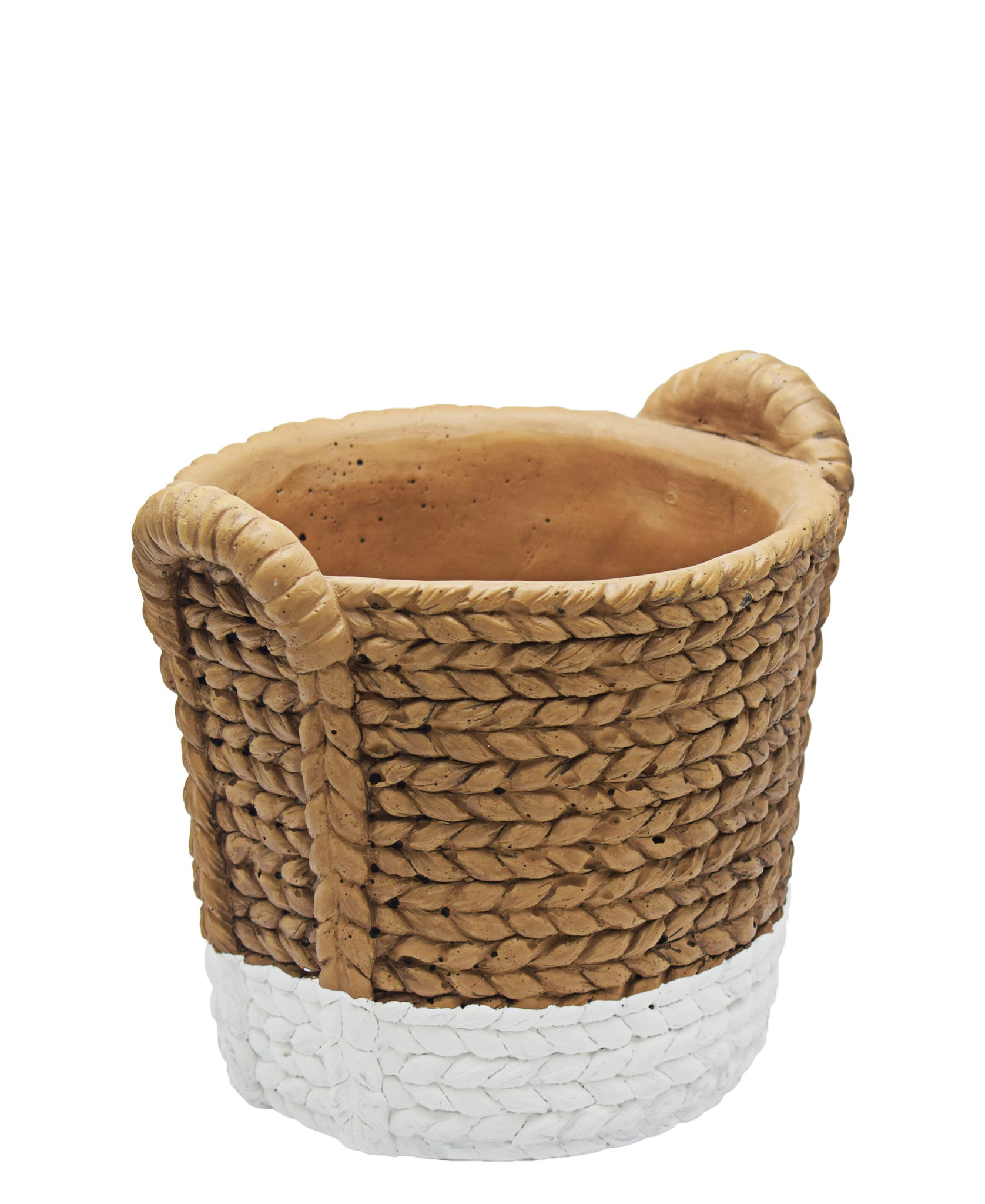 Natural Basket Pot Plant - White & Brown