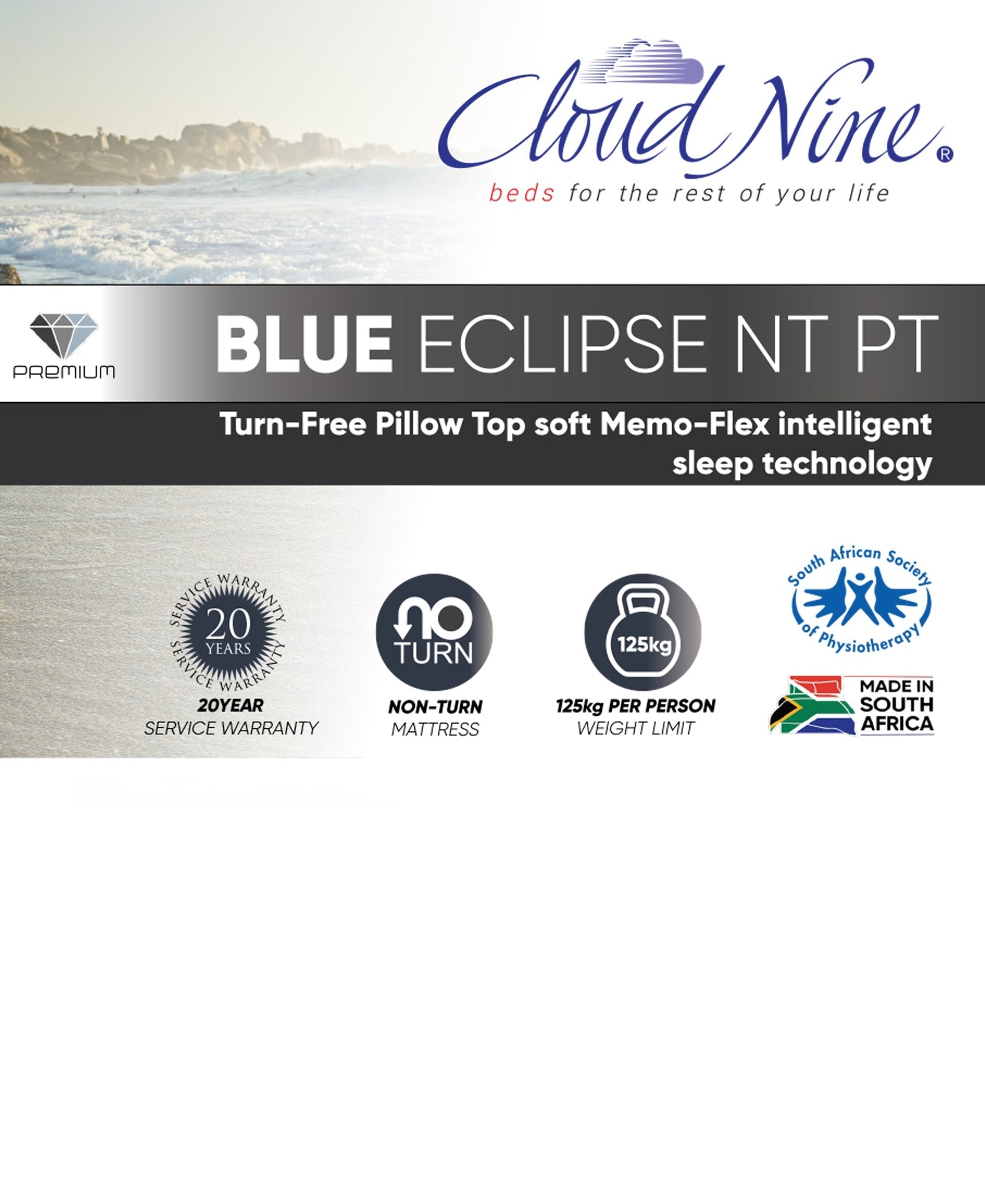 Cloud Nine Blue Eclipse NT PT Bed Single