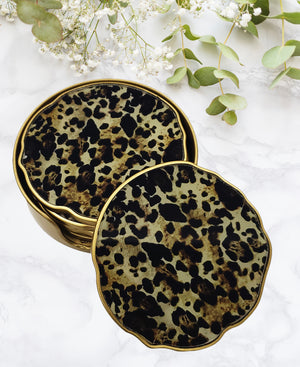 Kitchen Life Glass Coaster Cheetah Set Of 6 - Black & Gold