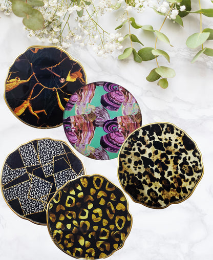 Kitchen Life Glass Coaster Cheetah Set Of 6 - Black & Gold