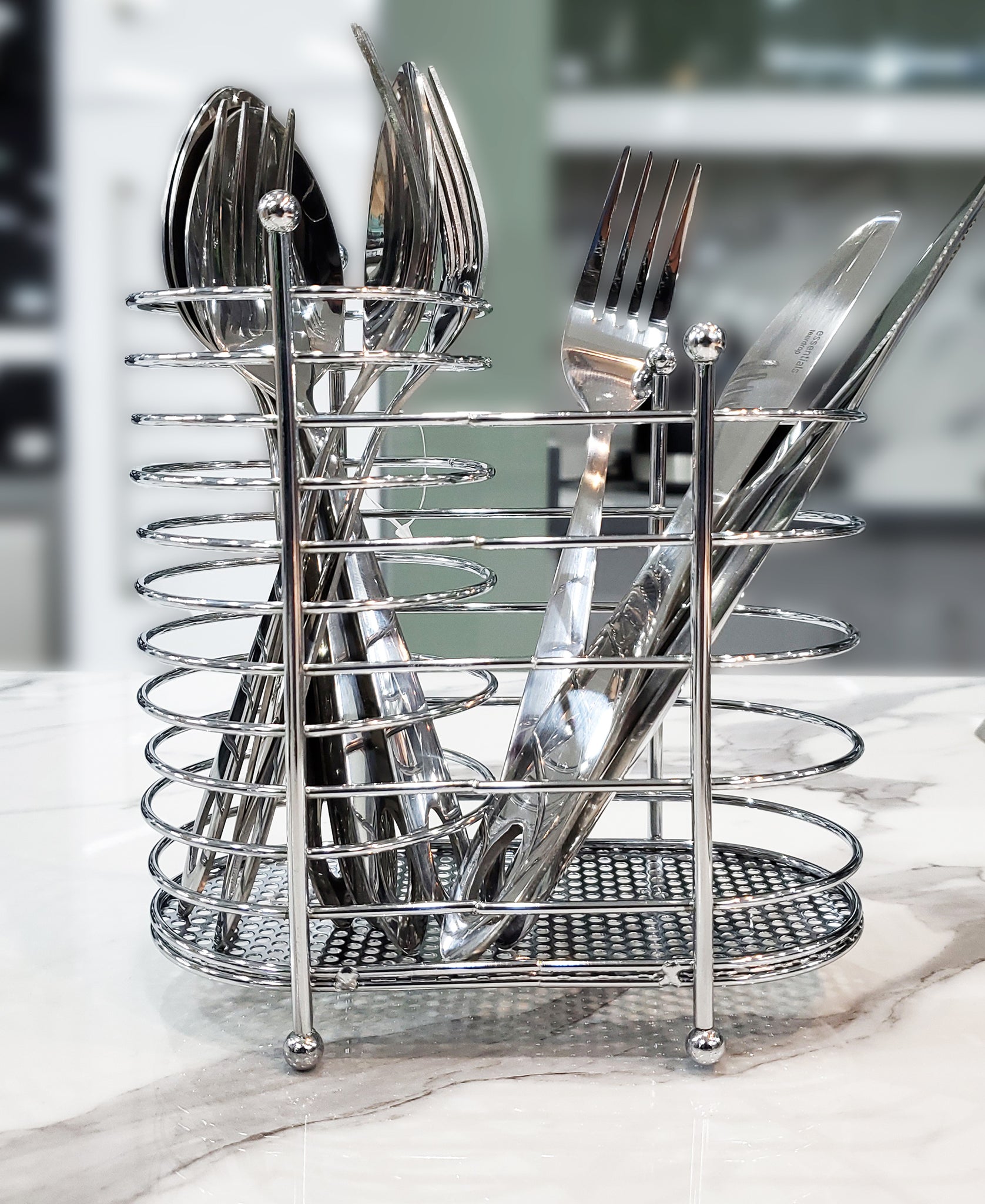 Kitchen Life Chrome Swirl Cutlery Holder - Silver