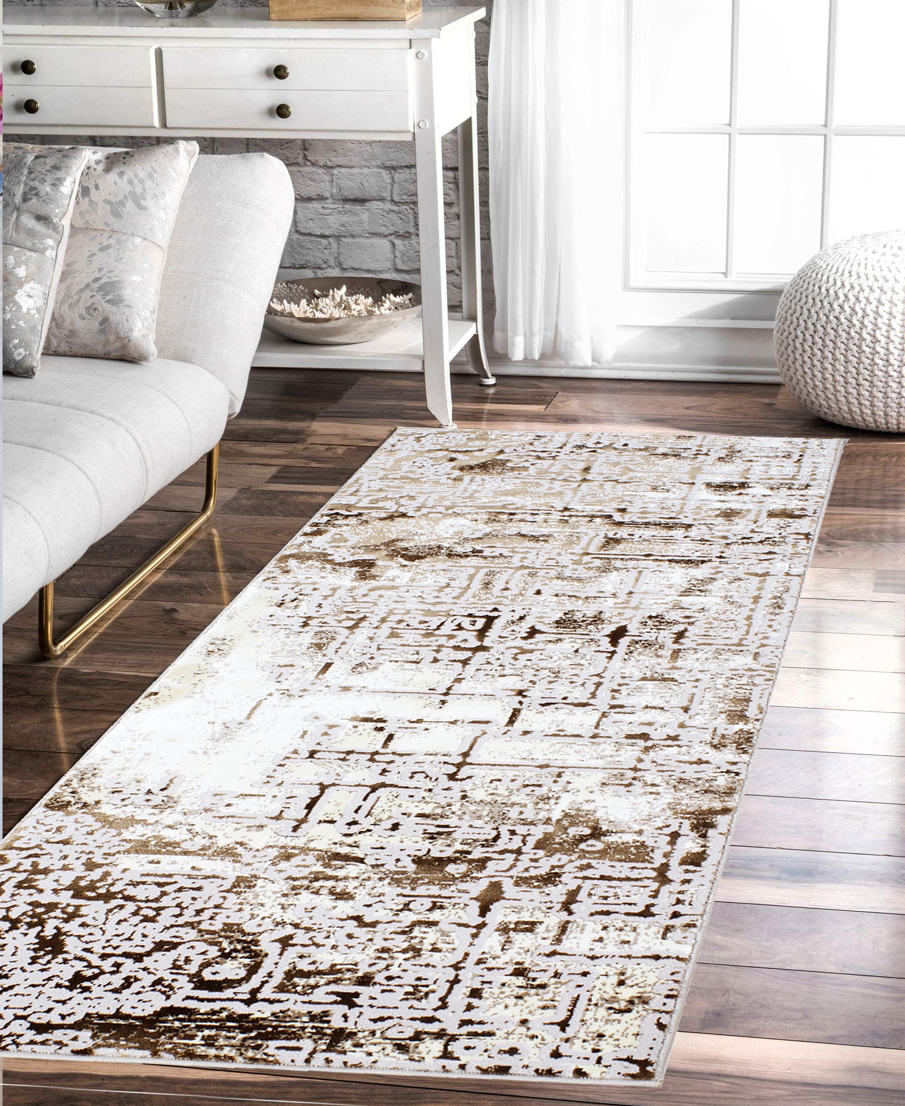 Damascus Willow Carpet 800mm x 2000mm - Beige & White