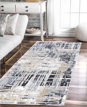 Damascus Drizzle Carpet 800mm x 2000mm - Grey, Black & White