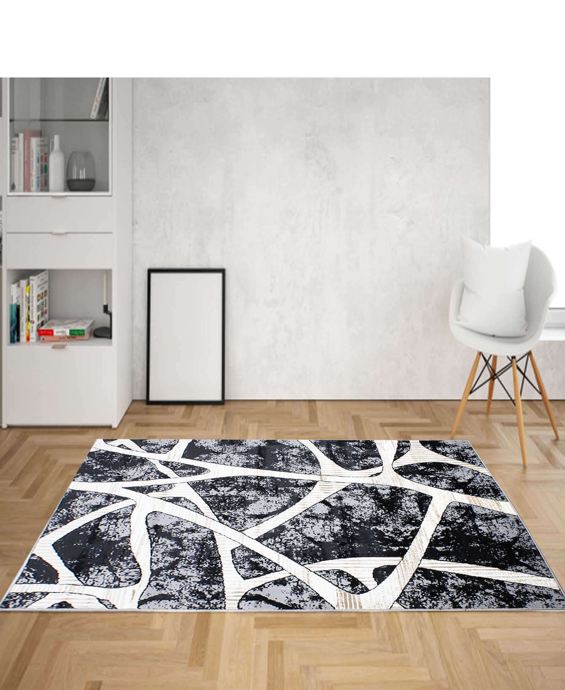 Damascus Swerve Carpet 2000mm x 2700mm - Black & Grey