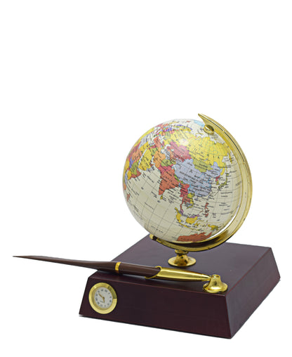 Urban Decor Antique World Globe With Pen 17cm - White & Brown