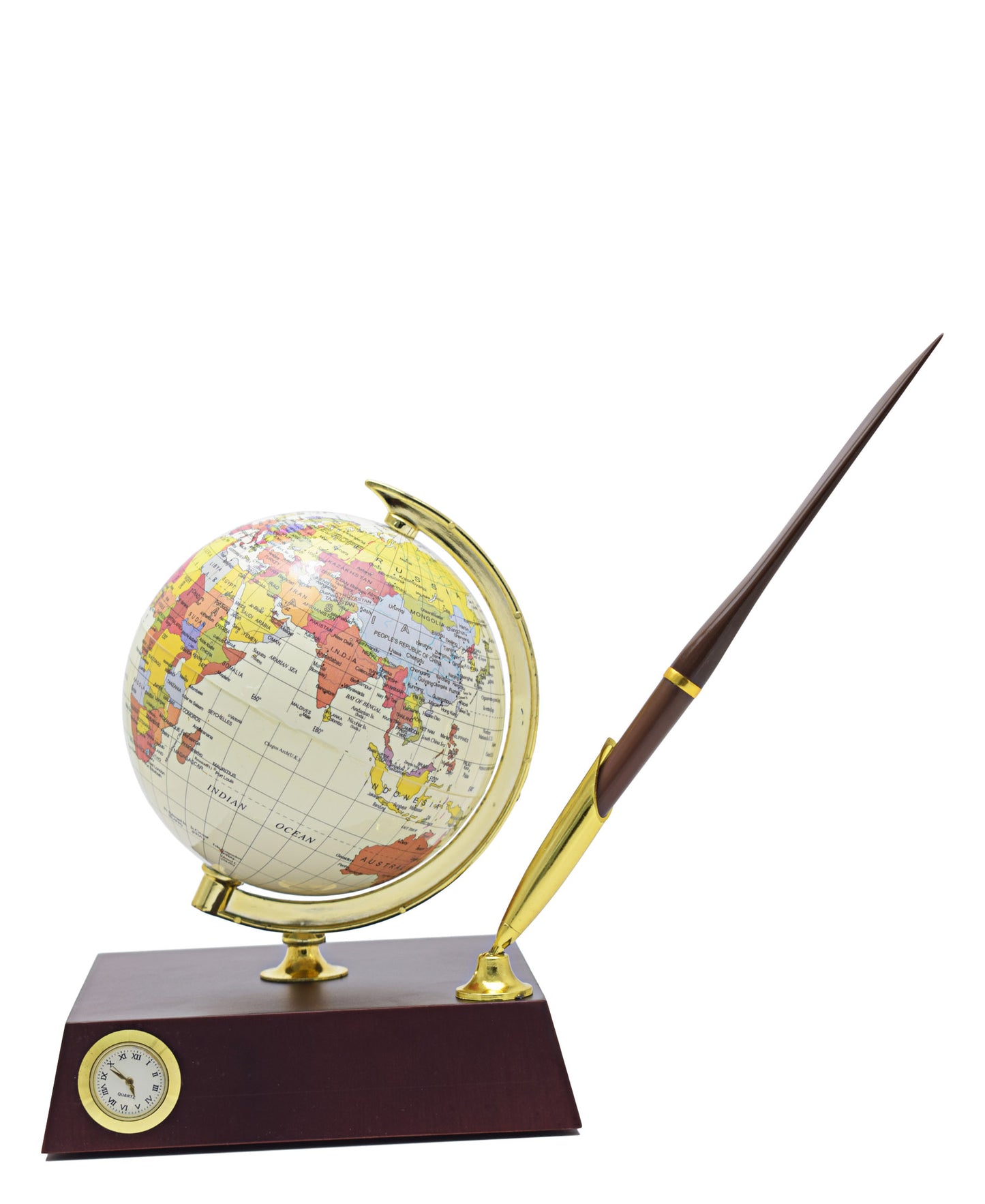 Urban Decor Antique World Globe With Pen 17cm - White & Brown