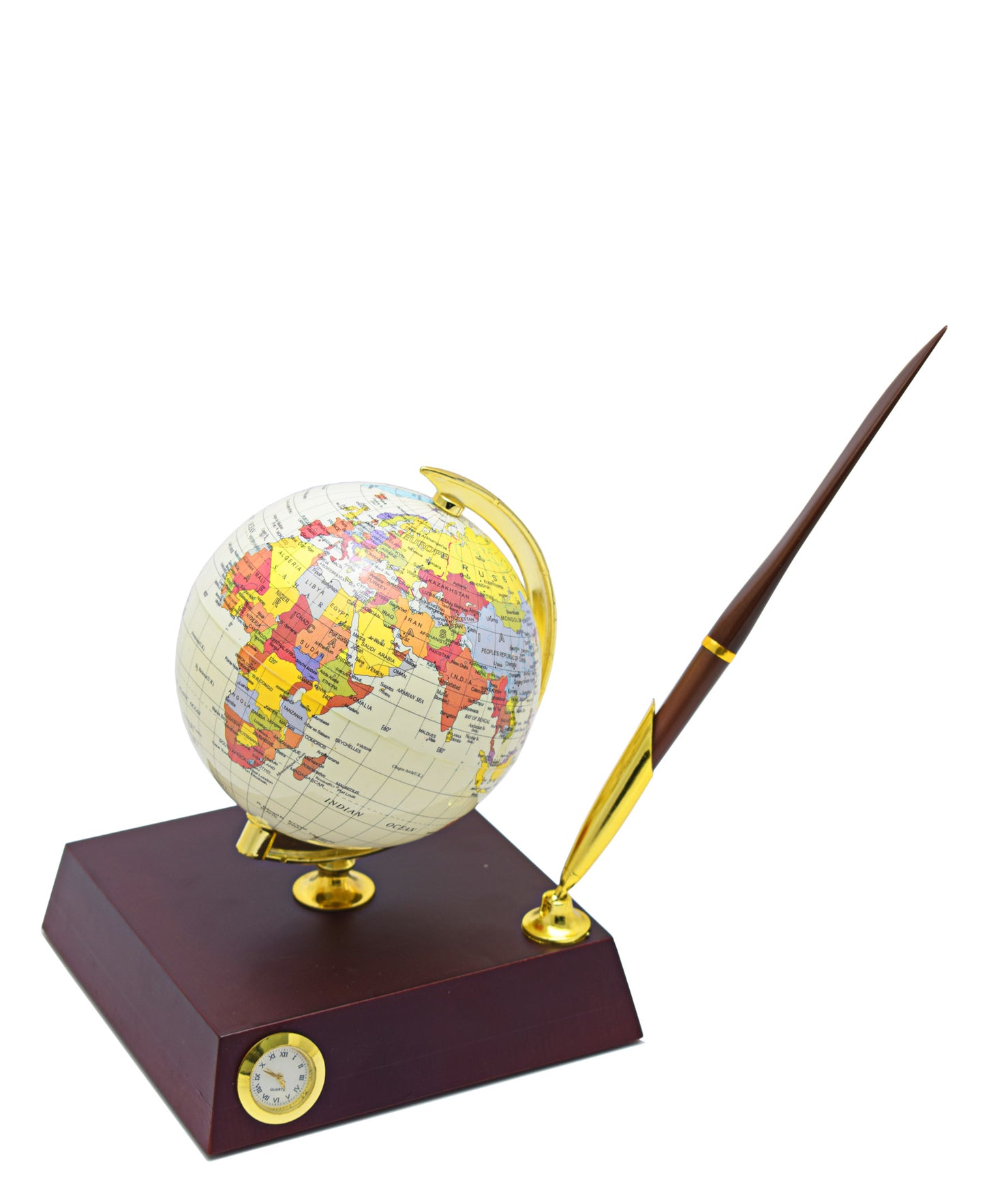 Urban Decor Antique World Globe With Pen 17cm - White & Brown