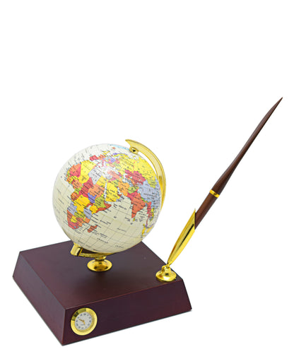 Urban Decor Antique World Globe With Pen 17cm - White & Brown